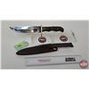 Image 4 : Belt Knife w/Leather Sheath  (Consignor Tag ~ Stainless Bowie Walnut Handle Brass Guard & Pins) (Tot