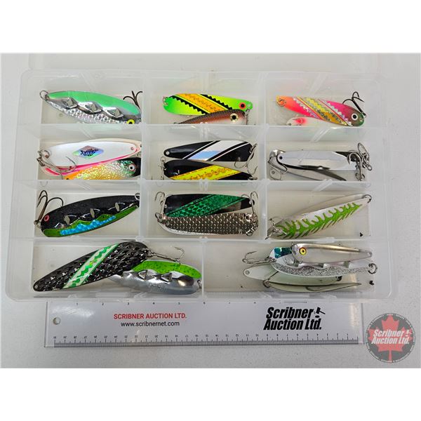 Variety of Fishing Spoons (25pcs) w/Plano Model 3700 Organizer (Organizer Measure : 2"H x 14"W x 8-3