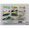 Image 1 : Variety of Fishing Spoons (25pcs) w/Plano Model 3700 Organizer (Organizer Measure : 2"H x 14"W x 8-3