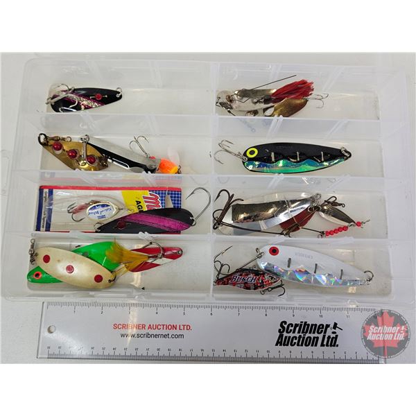 Variety of Fishing Spoons (17pcs) w/Plano Model 3700 Organizer (Organizer Measure : 2"H x 14"W x 8-3