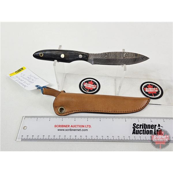 Belt Knife w/Leather Sheath (Consignor Tag ~ Damascus Copy of a Russell Grohman : Pictou, NS) (Total