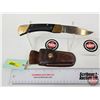 Image 1 : Folding Knife w/Leather Sheath (Consignor Tag ~ Colonial Folder : Stainless : USA) (Open Measures : 