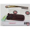 Image 1 : Folding Straight Razer w/Sheath  (Consignor Tag ~ Damascus Straight Razor w/Brass Handle)  (Open Mea
