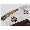 Image 2 : Folding Straight Razer w/Sheath  (Consignor Tag ~ Damascus Straight Razor w/Brass Handle)  (Open Mea