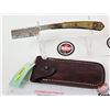Image 3 : Folding Straight Razer w/Sheath  (Consignor Tag ~ Damascus Straight Razor w/Brass Handle)  (Open Mea