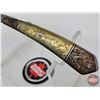 Image 4 : Folding Straight Razer w/Sheath  (Consignor Tag ~ Damascus Straight Razor w/Brass Handle)  (Open Mea