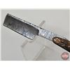 Image 5 : Folding Straight Razer w/Sheath  (Consignor Tag ~ Damascus Straight Razor w/Brass Handle)  (Open Mea