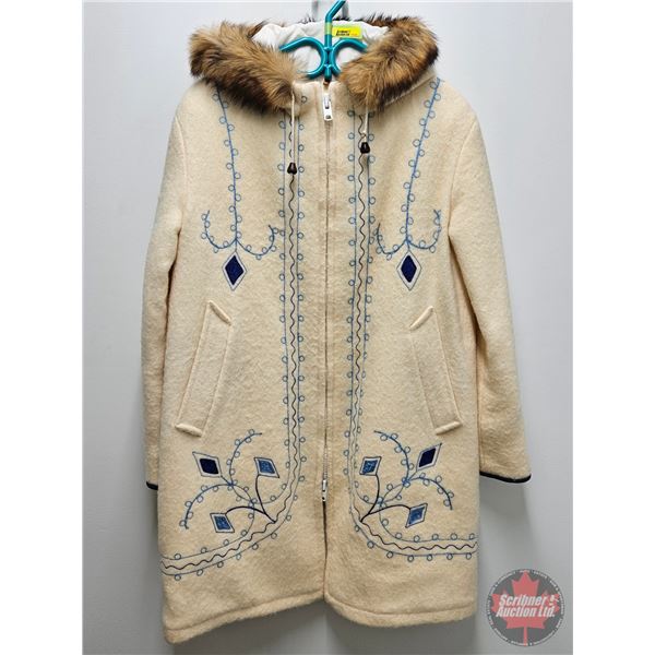 Vintage Hudson's Bay White Wool Winter Coat w/Fur Lined Hood (Size : 10)