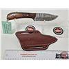 Image 1 : Skinning Knife w/Leather Sheath (Consignor Tag ~ Damascus Skinner Walnut Handle) (Total Length of Kn