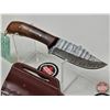 Image 2 : Skinning Knife w/Leather Sheath (Consignor Tag ~ Damascus Skinner Walnut Handle) (Total Length of Kn