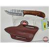 Image 3 : Skinning Knife w/Leather Sheath (Consignor Tag ~ Damascus Skinner Walnut Handle) (Total Length of Kn
