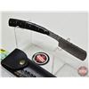 Image 2 : Folding Straight Razor w/Leather Sheath (Consignor Tag ~ Damascus Straight Razor Macarta Handle) (Op