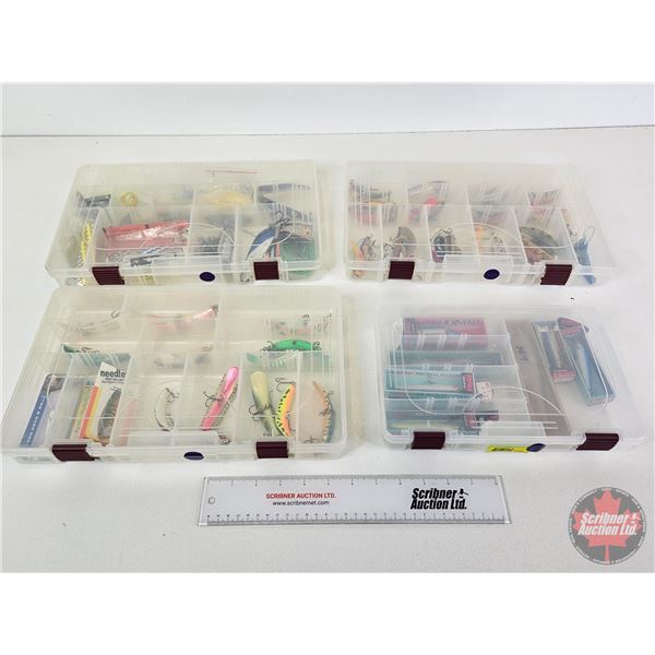 Plano Tackle Organizers (4) w/Large Variety of Spoons, Crank Baits, Jigs, etc