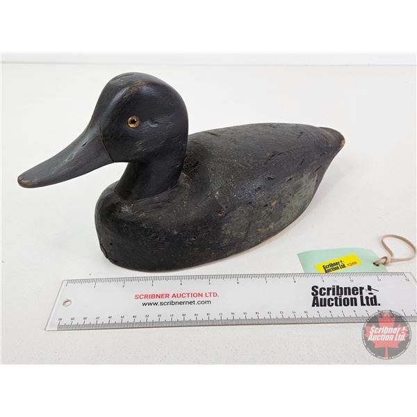 Wooden Duck Decoy (Consignor Tag ~ Vintage Redhead Drake : Working Decoy : Glass Eyes : Found in Que