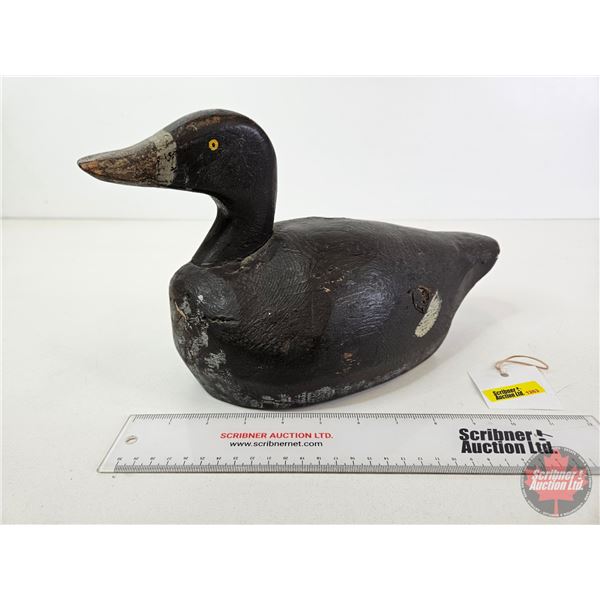 Wooden Duck Decoy (Consignor Tag ~ Blue Bill Drake : Working : Quebec : c.1950) (Measures : 8"H x 6-