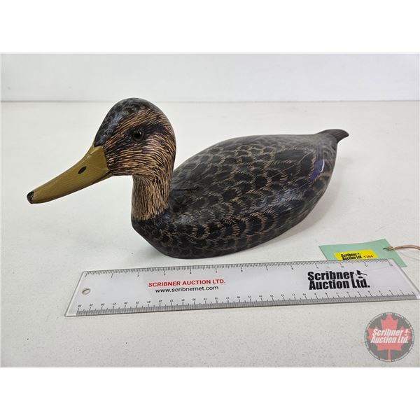 Wooden Duck Decoy (Consignor Tag ~ Hand Carved & Painted : Mallard Hen : Working Decoy) (Measures : 