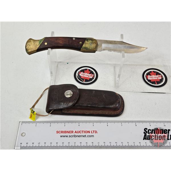 Uncle Henry/Schrade Folding Knife w/Leather Sheath  (Open Measures : 8-3/4"L)
