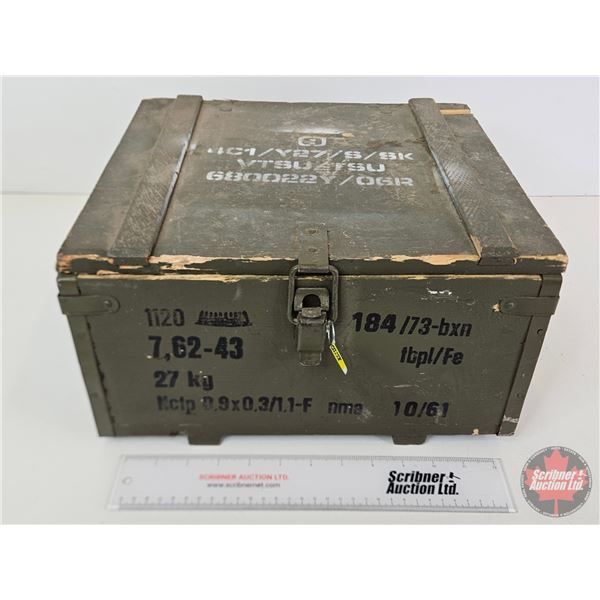 Wooden Ammo Box w/Metal Liner  (Measures : 8"H x 14"W x 12-1/2"D)