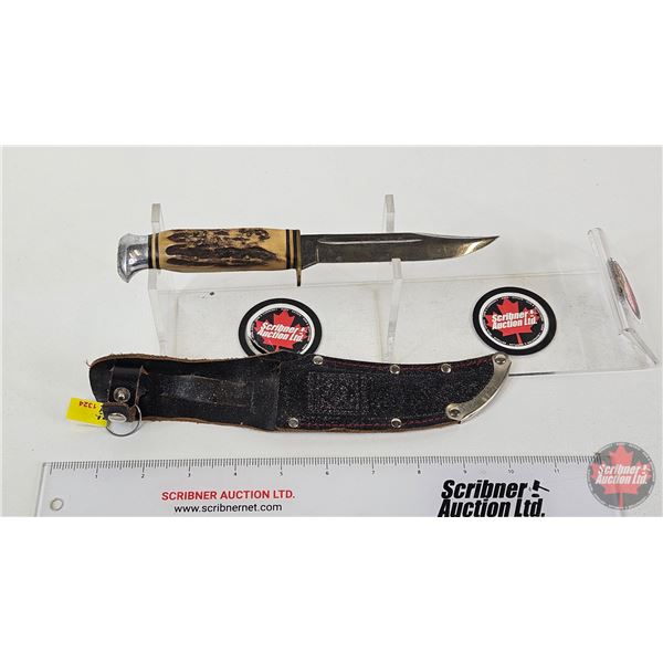 Anton Wingen Jr Hunting Knife w/Leather Sheath (Germany) (Total Length of Knife : 8"L)