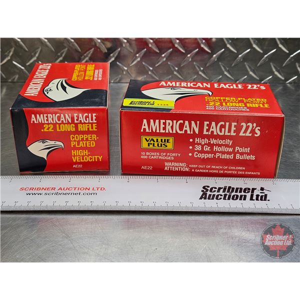AMMO : American Eagle 22's High Velocity : 22 LR (38gr Hollow Point) (2 Bricks of 400) (800 Rnds TOT