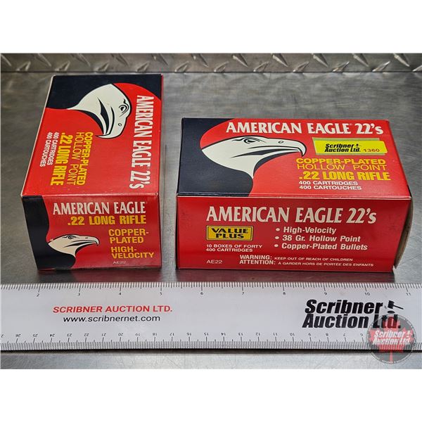 AMMO : American Eagle 22's High Velocity : 22 LR (38gr Hollow Point) (2 Bricks of 400) (800 Rnds TOT