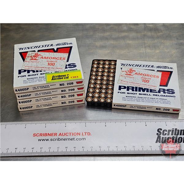 PRIMERS : Winchester Western Primers for Shotshells : No. 209 : (5 Boxes of 100) (500 Primers TOTAL)
