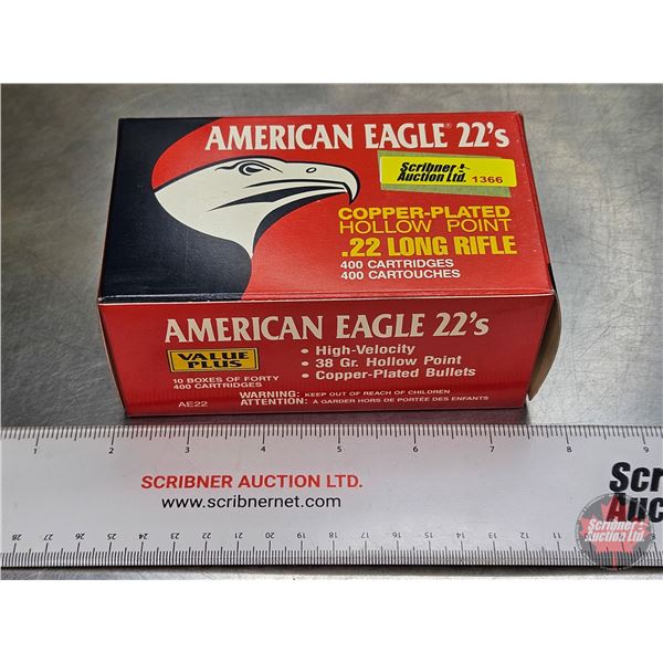 AMMO : American Eagle 22's High Velocity : 22 LR (38gr Hollow Point) (1 Brick of 400) (400 Rnds TOTA