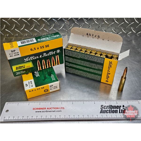 AMMO: Lellier & Bellot 6.5 x 55 SE (140gr SP) (2 Boxes of 20 & 1 Box of 11 + 8 Count Brass)  (51 Rnd