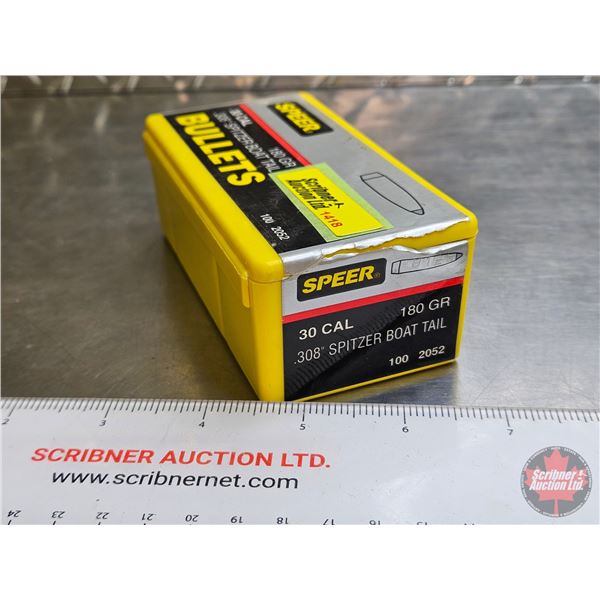 BULLETS : SPEER 30cal (.308 SPITZER Boat Tail) (180gr) (1 Box of 100 Count)