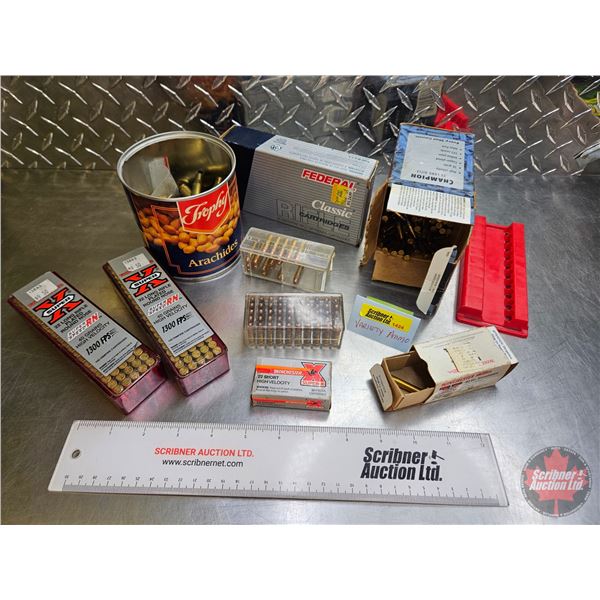 AMMO - VARIETY GROUPING: ~ 22cal (437 + Rnds) ~ 25-06 (7 Rnds) ~ Variety of Loose Rnds & Brass (From