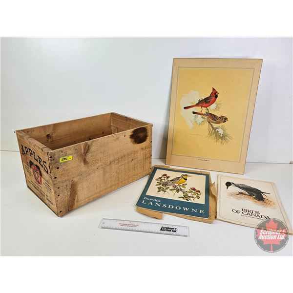 Collector Combo: Wooden Apple Crate with Bird Book/Illustrations/Art (Crate Measures: 10-1/2 H x 12-