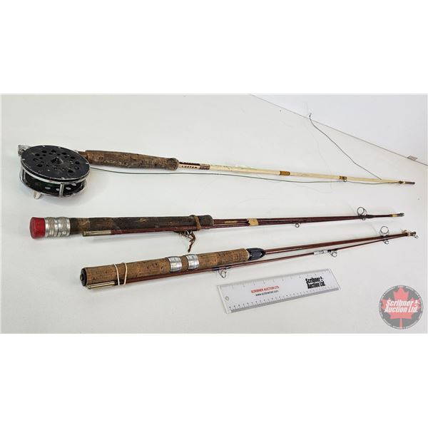 Vintage Fishing Rods & Fly Reels (3) (Note : Rod with the Fly Reel is Missing End)  (Shipping Size :
