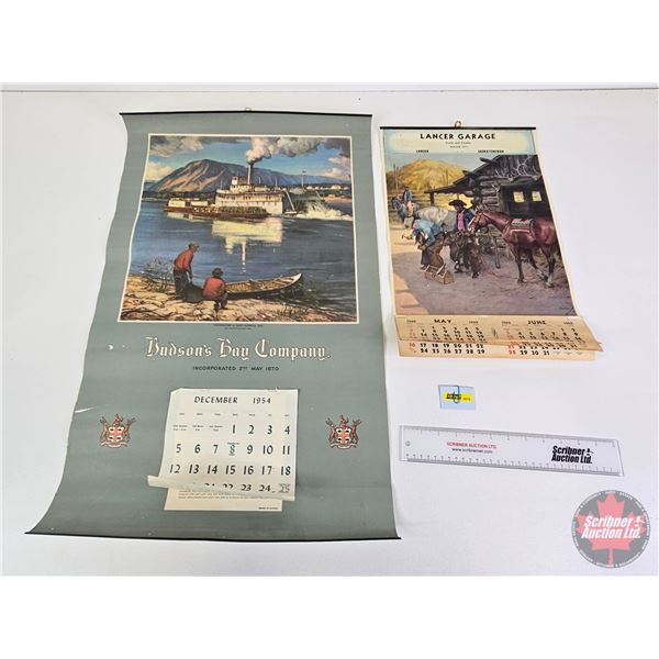 Vintage Calendars (2): ~ Hudson's Bay Company (December 1954) ~ Lancer Garage (From May - December 1