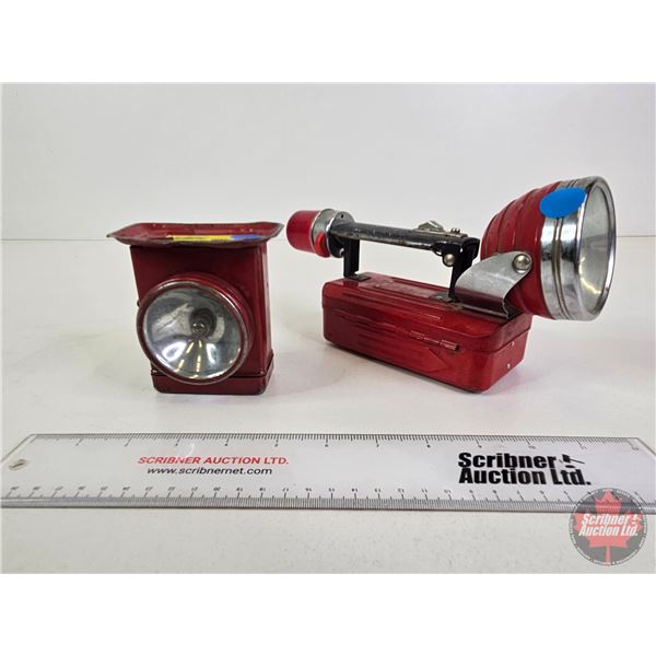 Collector Combo: Flashlights (2) (Smaller "Burgess Lantern" Measures: 4"H x 2-3/4"W x 3-5/8"D) (Larg