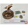 Image 1 : Collector Combo: Pheasant Ashtray & Cigarette Case & Lighter & Match Safe  (Ashtray Measures to Top 