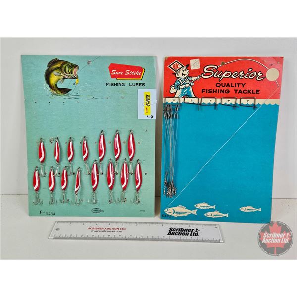 Store Displays (2): - Sure Strike Fishing Lures (with 15 Lures - New Old Stock) (12-1/4  x 10 ) - Su