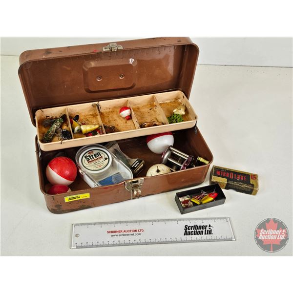Vintage Tackle Box with Vintage Tackle Contents (Box Measures: 4-7/8 H x 13-1/8 W x 6-1/4 D)