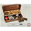Image 1 : Vintage Tackle Box with Vintage Tackle Contents (Box Measures: 4-7/8"H x 13-1/8"W x 6-1/4"D)