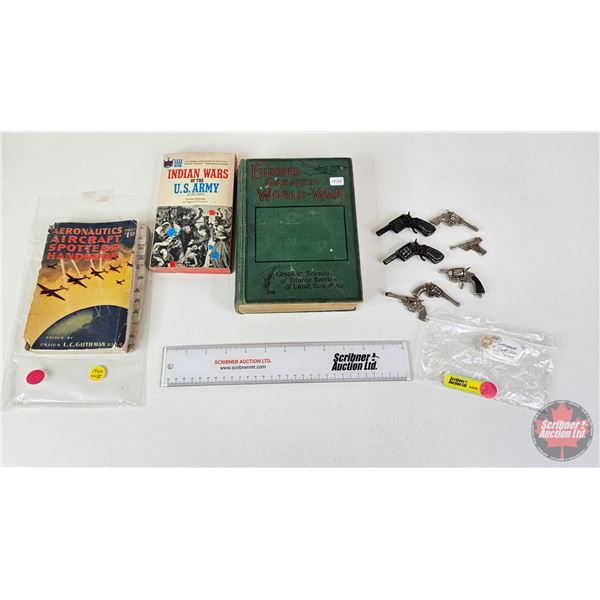 War Time/Theme Books (3) c/w Miniature Cap Guns(3) & Miniature Cast Guns (3)(Germany)