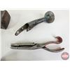 Image 5 : Vintage Tool Grouping (7) :  - Axe Head - Pickaxe - Hammer/Axe Head - Pocket Multi-Knife - Fish Grip