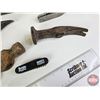 Image 6 : Vintage Tool Grouping (7) :  - Axe Head - Pickaxe - Hammer/Axe Head - Pocket Multi-Knife - Fish Grip
