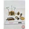 Image 1 : Optimus No. 00 Brass Stove, Brass Powder Horn Nossel, Brass Tecalemit Grease Gun, Leather Powder Fla