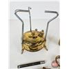 Image 4 : Optimus No. 00 Brass Stove, Brass Powder Horn Nossel, Brass Tecalemit Grease Gun, Leather Powder Fla