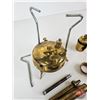 Image 5 : Optimus No. 00 Brass Stove, Brass Powder Horn Nossel, Brass Tecalemit Grease Gun, Leather Powder Fla