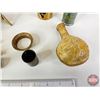 Image 9 : Optimus No. 00 Brass Stove, Brass Powder Horn Nossel, Brass Tecalemit Grease Gun, Leather Powder Fla