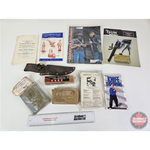 Combo :  - Leather Sheath - Mountain Climbers Stove - Emergency Blanket - Firestarter - Knife Throwi