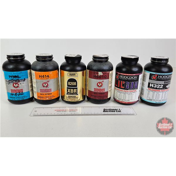 Variety Gun Powder (6 Jars) :  - Hodgdon H414 (13oz)  - IMR 8208 (15.8oz)  - Hodgdon H322 (1lb)  - H