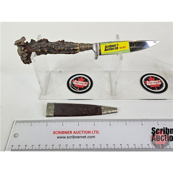 Hunting Knife : Othello (Solingen) w/Antler Handle & Leather Sheath  (Total Length of Knife : 9")