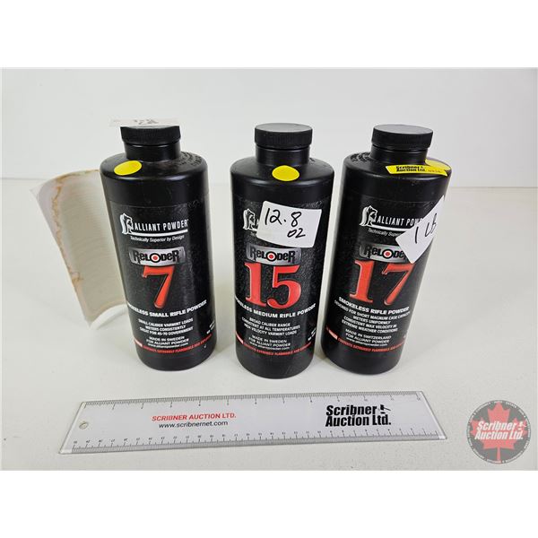 RIFLE POWDER (3 Jars )  - Reloader 17 (1lb)  - Reloader 7 (1lb)  - Reloader 15 (12.8oz)