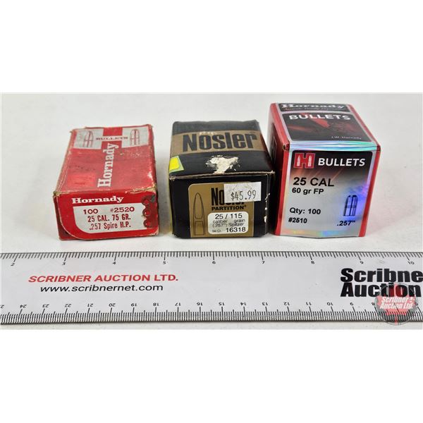 BULLETS: Variety .25 cal (50 Count of 115gr) (74 Count of 75gr) (83 Count of 60gr)  (207 Count TOTAL